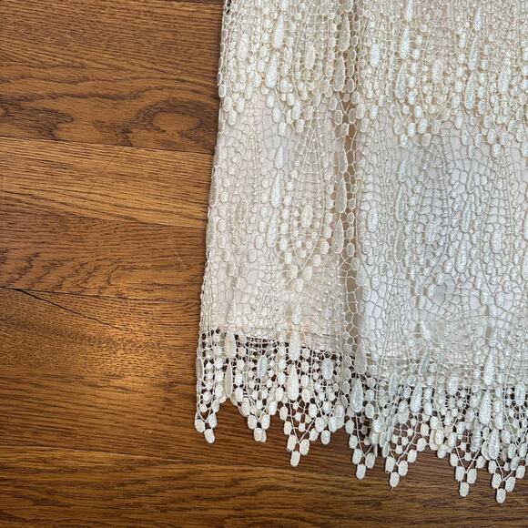 House of Bianchi Vintage Crochet Lace Cream Bridal Column Dress - Picture 2 of 6